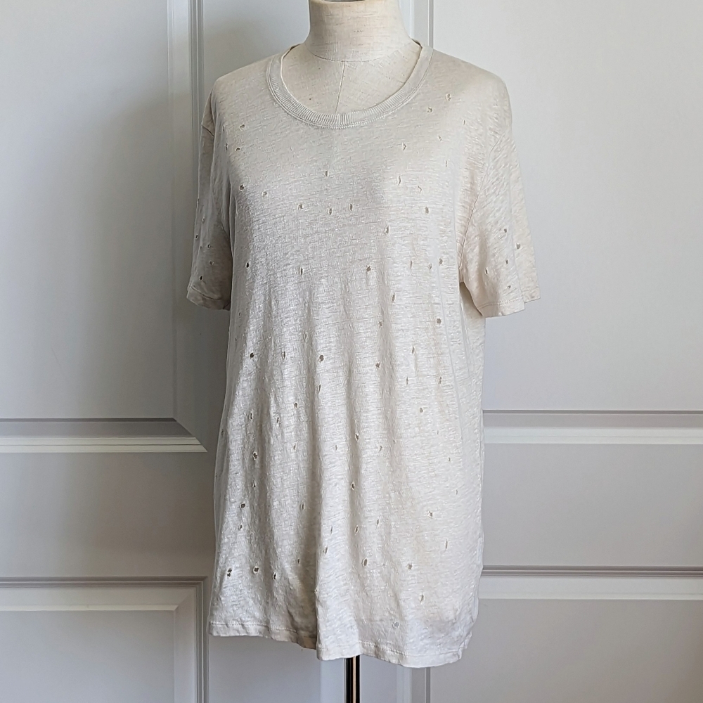 IRO Clay Holey Tee Short Sleeve 100% Linen Shredded Holes Throughout Ecru L NWOT - Picture 11 of 14